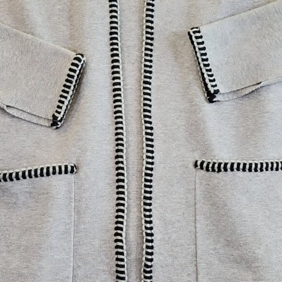 Magaschoni Long Line Open Front Gray Knit Cardigan Sweater Pockets Size Medium - Picture 7 of 11